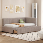 Polsterdatud voodi 90x200 cm, magamisase, 2 sahtlit, samet, hall