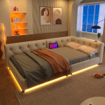 P&auml;evavoodi 90x200 cm, LED-valgustite, USB+C-pordiga, latten, madratsita, liivakarva