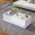 Kohvilaud klaasist pealispinna, sahtli ja LED-valgustusega 100x50x32cm 1 tk
