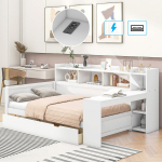 Kaheinimese diivanvoodi 90x200 cm, sahtlitega, USB, ilma madratsita, valge raam