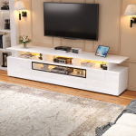 TV-alus 180x38x45 cm, LED-valgusti ja 10 riiuliga, must