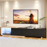 TV laud 65-tollisele telerile - 3 v&auml;ljat&otilde;mmatava sahtliga, LED-sensori ja USB-portidega, 163/240 cm pikk, must