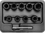 Poldiekstraktorite komplekt katkiste ja kahjustatud poltide eemaldamiseks 3/8" CrMo 10-19mm 10 osa YT-0603 YATO