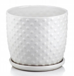 Keraamiline lillepott alusega &Uuml;mmargune kate, valge reljeefne 13cm, 13 cm