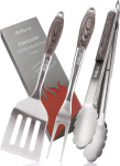 Grilluxe Premium grills&ouml;&ouml;giriistade komplekt, lihakahvel + tangid + spaatel, 3 tk.