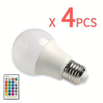 1tk/2tk/4tk Nutikas 16-V&auml;rvi Kodune Pirn Puldi, E27 220V 10W RGB LED Pirn, 4vnt