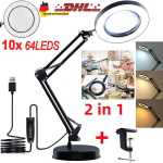 Valguse ja alusega suurendusklaas 10X 2-in-1 pidevalt h&auml;mardatav LED laualamp