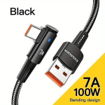 Essager 7A 100W USB-C Kiire Laadija Kaabel, 90 Kraadi Nurga Pistik, Juoda