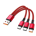 Kiirlaadija 3-&uuml;hes USB Type-C Kaabel, 100W, 6A, Raudona