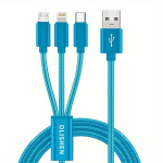 OLISHEN 3-&uuml;hes Nailon Punutud USB Laadimiskaabel, Universaalne Kiirlaadimine., Mėlyna