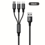3-&uuml;hes Kiirlaadimiskaabel - Universaalne IPhone, T&uuml;&uuml;p-C, Micro USB Seadmetele, Juoda