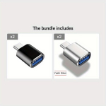 OTG adapter Type-C USB3.0 mobiiltelefoni m&auml;lu konverter., Juoda*2 + sidabrinė*2