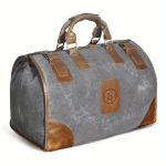 Vintage-stiilis l&otilde;uendkott ehtsate nahast detailidega - laiendatav sang, suur mahutavus reisi-duffel-kott naistele., 8151-drobė-pilka