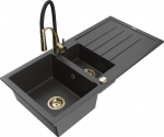 Graniidist valamu Mexen Andres koos segisti ja sifooniga, Black granite+Black/Gold