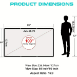 152.4-381.0 cm 16:9 HD Projektsiooniekraan Kokkupandav Kortsuvaba Kaasaskantav Kinolina Kodukinole V&auml;ljas Siseruumides., 254,0 cm