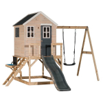 Laste puidust m&auml;ngumaja k&ouml;&ouml;ginurgaga, lium&auml;gi, kiik, Wendi Toys M24G-K, hall, 330 x 350 x 242 cm