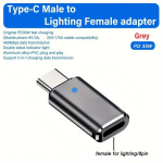 PD 35W Kiirlaadija Adapter, USB-C Mees Lightning Emane, K&otilde;rge Kiirus Andmeedastus 480Mbps, Alumiiniumisulamist, Kompaktne &Uuml;hendus iPhone, MacBook, Xiaomi, Samsung, Google Seadmetele. , pilka