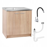 Sonoma k&ouml;&ouml;gikapp, valamu, paindlik must segistuskraan, sifoon, tammepuust, 80cm