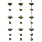 3-osaline vihmakett 123cm metallist vihmavee &auml;ravoolukett koos kinnitatud riputaja ja lindude kelladega roheline, Žalia