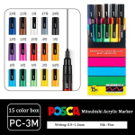 Uni POSCA markerid seavad akr&uuml;&uuml;llinna PC-1M, 3m, 5m, 8K, 17K v&auml;rvitooni-PC-3m 15 v&auml;rvi