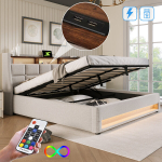 Pehmete osadega voodiraam, LED, 2 USB, 140x200 cm