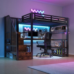 K&otilde;rge voodi, teras, 90x200 cm, laud, LED, USB, 3 karpi