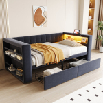 Pehmete osadega voodiraam, 90x190 cm, LED ja pistikuga, 2 tk