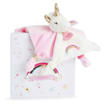 Doudou licorne DOUDOU ET COMPAGNIE - Lucie la licorne - Materiales suaves y toques de purpurina dorada