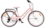 Naiste linnaratas 26 tolli Damka pakiraami, tugijala, korvi, Shimano 7 k&auml;iguga, Heart bike roosa