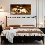 Suur l&otilde;uendimaal Koerad 50x100 cm moodne puidust raamiga koerad &mdash; seinakaunistus, koera graafika, elutoa kaunistus, mopsi poster, sisekujundus, magamistoa pilt, kingitus koeraomanikule