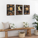 L&otilde;uendil maalid, 3-osaline komplekt 50x70cm Boho Gooti P&auml;ike Kuu Tarot &mdash; seinatript&uuml;hhon, elutoa dekoratsioonid, esoteeriline graafika, magamistoa maalid, boho sisekujundus, suured l&otilde;uendimaalid, m&uuml;stilised seinakaunistused
