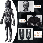 Laste luukerekost&uuml;&uuml;m, Halloweeni komplekt, must, 150 cm &mdash; halloween kost&uuml;&uuml;m, poiste kombinesoon, karnevali kost&uuml;&uuml;m, t&uuml;drukute kost&uuml;&uuml;m, peokost&uuml;&uuml;m, laste temaatiline riietus, n&auml;omask