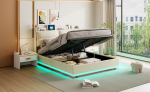 Voodi panipaigaga, LED, USB, 140x200 cm, pl&uuml;ss, beež., 140x200