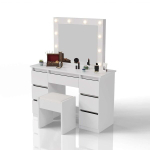 Peegliga kirjutuslaud Homestar Talea LED-valgustusega ja taburett Melly 110x40x141 cm valge