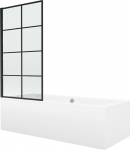 Mexen Cube ristk&uuml;likukujuline vann 180 x 80 cm koos korpuse ja &uuml;he tiivaga 80 cm klapiga, must muster - 550518080X9308017077, Mexen Cube stačiakampė vonia 180 x 80 cm su korpusu ir vienvėriais ekranais 80 cm, juodas ra&scaron;tas - 550518080X9308017077