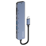Usb-c 7in1 jaotur Savio Ak-82: Hdmi 4k, Usb-a/c, Sd-kaardi lugeja