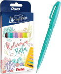 Pentel Brush Sign Pen Ses15c, 6 v&auml;rvi, kalligraafia komplekt