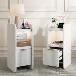 Komplekt 2 kitsast &ouml;&ouml;kappi LED ja USB-ga, &ouml;&ouml;kapp 1 sahtli ja riiuliga, valge