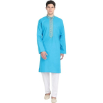 Meeste Kurta Pyjama komplekt India puuvillane elegantne t&uuml;rkiissinine S