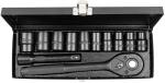 Forsage T&ouml;&ouml;riistade komplekt F-4122-5, 12 tk, 6-punktiline, 1/2", 10-24mm, 36 hammast, 150mm pikendus, metallkarp