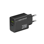 Esperanza Laadija EZC105K, 20W, must, 50-60Hz, 100-240V, 1xUSB Type-C, 1xUSB Type A, kiire laadimine, &uuml;lekuumenemise kaitse