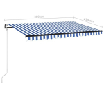 vidaXL automaatne varikatus, tuuleandur, LED, 300x250 cm sinine, valge