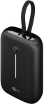 Akupank Goobay Power Bank 76251, 10000mAh, 20W, 1x USB-A, 2x USB-C, PD, QC, integreeritud USB-C kaabel 13cm, must