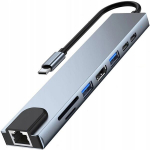 C-t&uuml;&uuml;pi USB-adapter, jaotur 9in1 (3x USB 3.0, HDMI, C-t&uuml;&uuml;pi, SD, Ethernet)