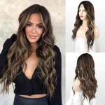 FESHFEN Pikad lainelised parukad pruunid segatud blondid, 65 cm