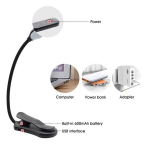 Lugemislamp Book Light Mini 7 Led, laetav, 3 taset soe jahe valge, paindlik