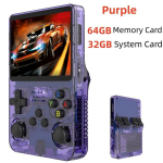 M&auml;ngukonsool R36S Retro pihuarvuti videom&auml;ngukonsool 3,5-tolline IPS-ekraaniga m&auml;ngija Kid kaasaskantav taskuvideopleier 64 GB 10000+ m&auml;ngud Linuxi s&uuml;steem, Violetinė 64G