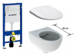 Seinale paigaldatav WC komplekt Geberit SELNOVA COMPAQ Rimfree ja Delta WC raam ja valge loputusnupp