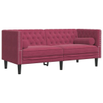 2-kohaline Chesterfield diivan rullpatjadega veinipunane samet CFE29761