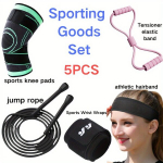 5TK Fitness Komplekt - Spordip&otilde;lvekaitsmed, Kompressioon Randmer&auml;tikud, Tugevustrenn Lint, Libisemisvastane Peapael ja H&uuml;ppen&ouml;&ouml;r T&auml;iskasvanutele